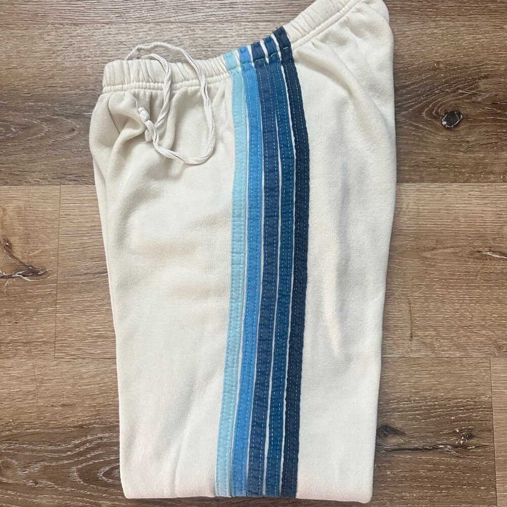Aviator Nation Cream/Blue 5 Stripe Sweatpants Size Small
